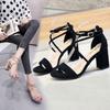 Französische Sandalen Damen 2025 neu Feenstil dicker Absatz Temperament Ein-Wort-Schnalle gekreuzte Riemen erhöhend Römische High Heels