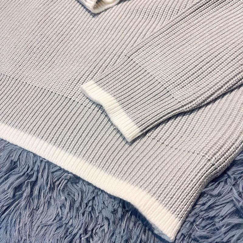 Mens Oversized Thick Knit Sweater Round Neck Long Sleeve Street Style Light Gray Winter