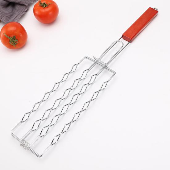 Stainless Steel Grill Basket with Handle Hot Dog Grilling Rack BBQ Sausage Holder Rust-Resistant Expandable BBQ Grill Tool for Outdoor Cooking