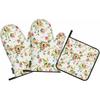 Vintage Flower Oven Mitts and Pot Holders Sets Rose Leaf Branch Spring Nature Heat Resistant 3pcs for Cooking Baking BBQ