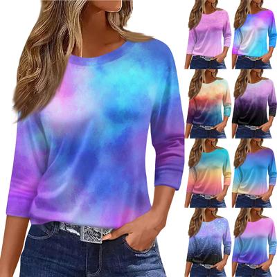 Women's Fashion Casual Round Neck 3/4 Sleeve Loose  Printed T-Shirt Ladies Top