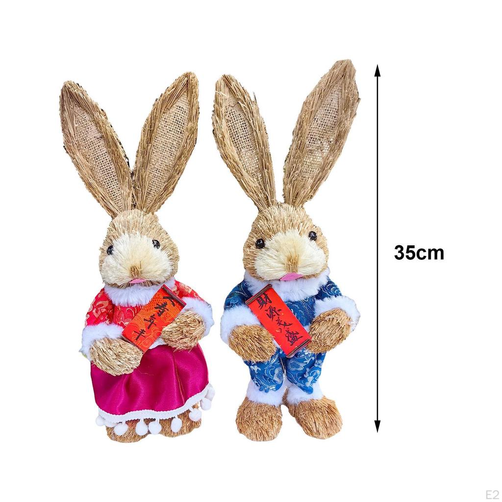 2 Pieces Easter Bunny Statue Standing Artificial Grass , Party Supplies Holiday Decor Festival