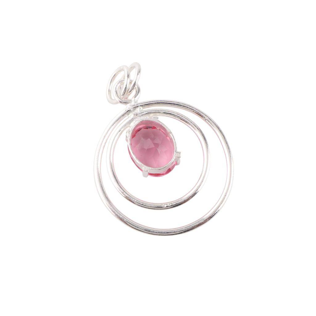 Pietra Preziosa Tormalina Rosa Argento Sterling 925 Gioiello Regalo di Matrimonio Ciondolo 1,65" PP-61-9