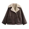 Womens Faux Fur Collar Long Sleeve Jacket In Solid Colors - Streetwear Style Regular Fit Mid-Length