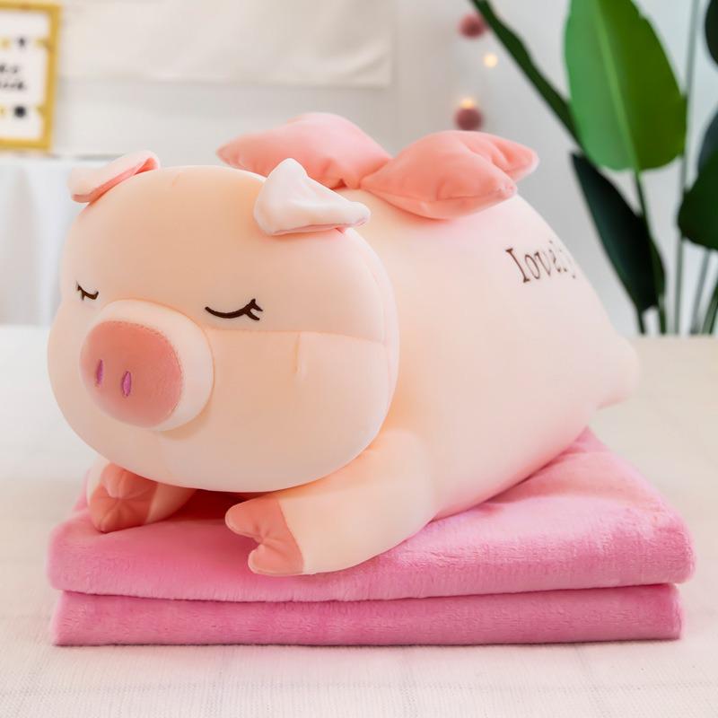 Strawberry Hugging Pig & Little Bear Plush Toy Blanket – Dual-use Nap & Travel Comfort for Kids
