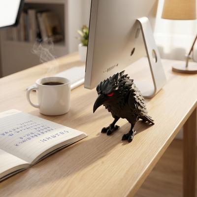 Fake Raven Statue 3D Printed Crow Figurine with Red Eyes Realistic Mystical Gothic Crow Sculpture for Halloween Party Home Decor