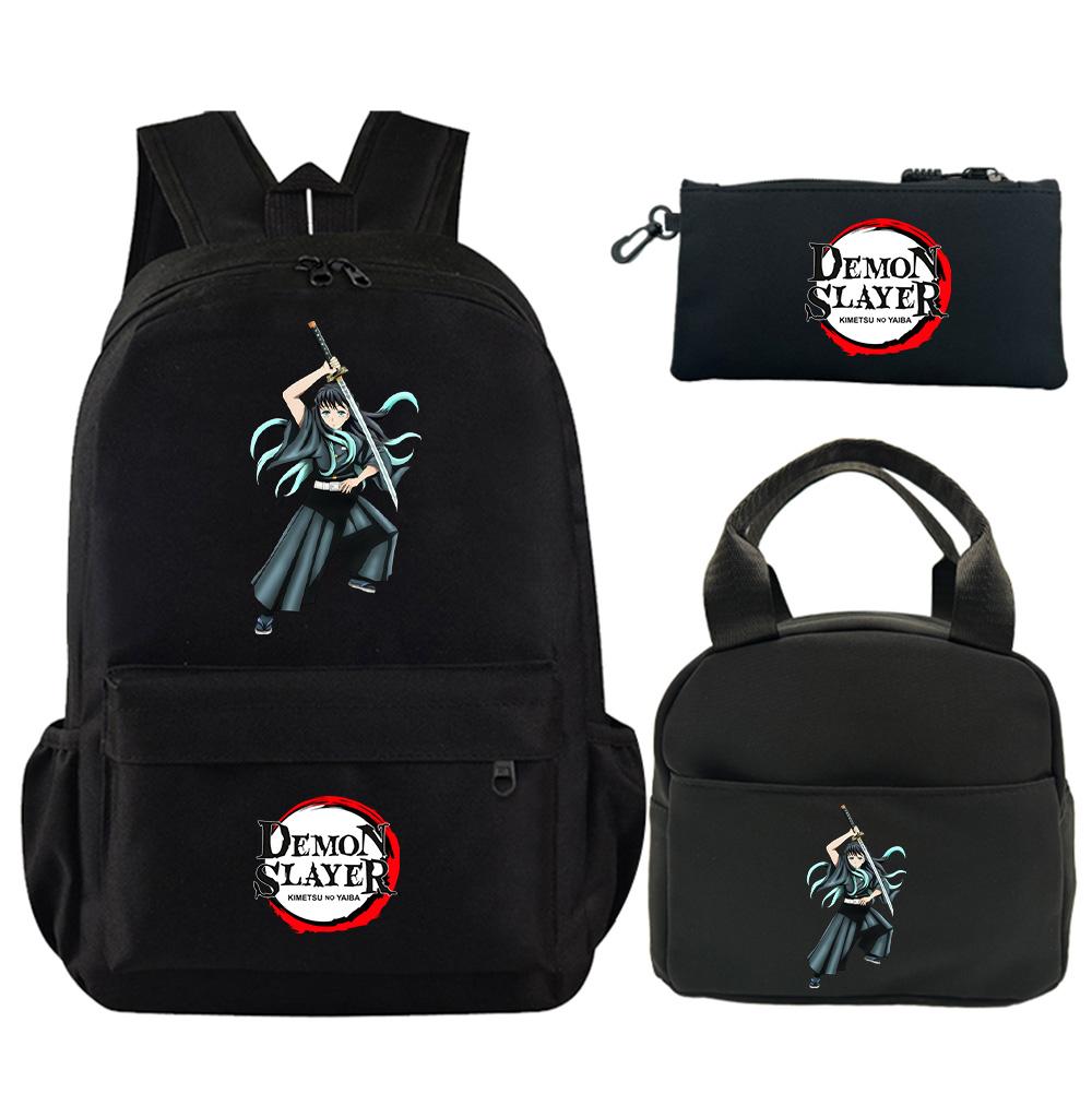 3Pcs/set Anime Demon Slayer Printed Backpack with Shoulder Bag Pencil Case for Teenager Student Large Capacity Waterproof Schoolbag