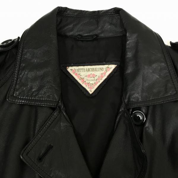 SETTE ARCOBALENO Cow Leather Trench Coat Waist Belt Epaulettes Black Women's L(USED)