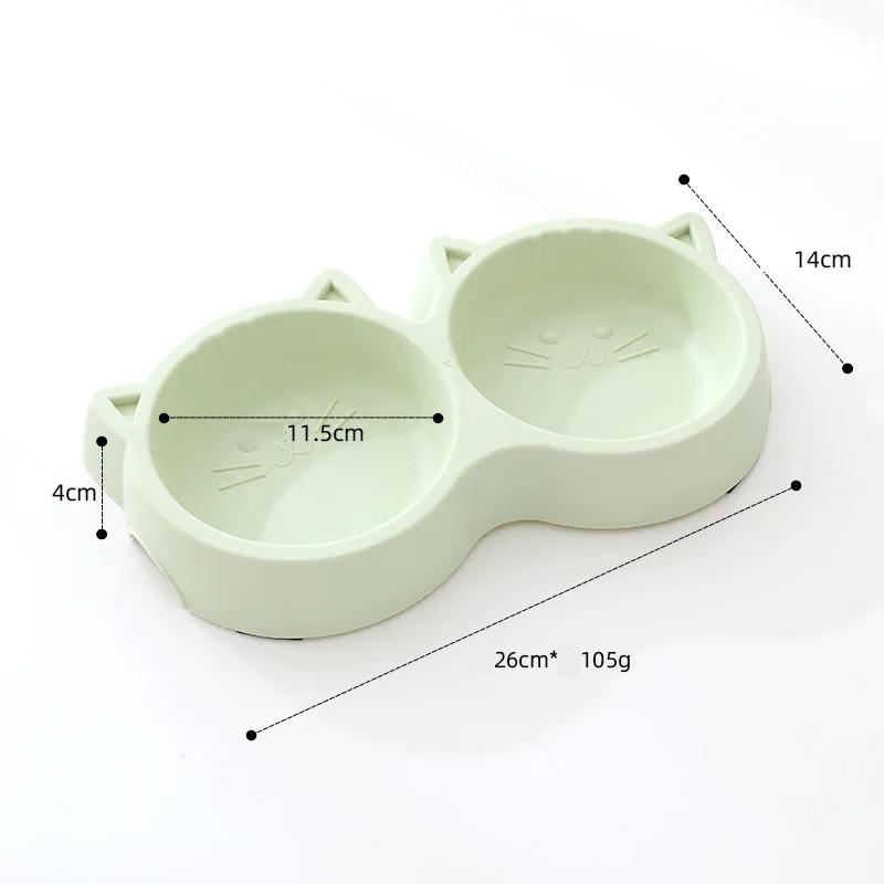 Cat Feeder Accessories Pet Supplies Pet Cat Double Bowl Material Cartoon Cat Face Shape Food Water Feeding Bowl Non-slip Puppy