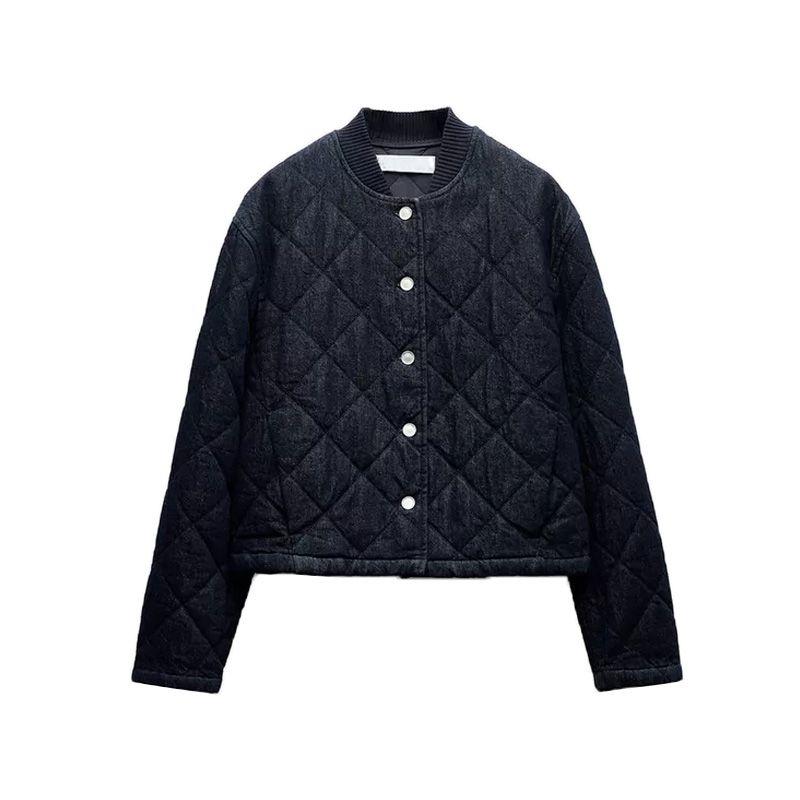 Fall and Winter New Women's Quilted Stand Collar Loose Single Breasted Denim Cotton Jacket Short Jacket 8845040