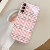 Pink checkered pattern glass phone case suitable for Samsung Galaxy S26 S25 S24 S23 S22 S20 FE/Ultra/Plus anti drop back cover