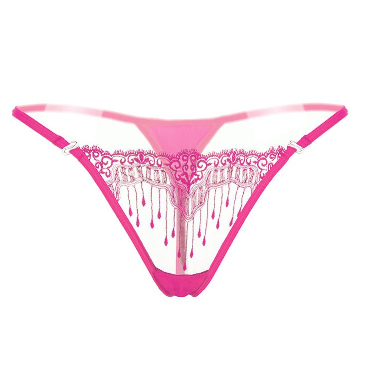 Big-name Embroidered Transparent Thong Women's Sexy Embroidered Panties with Thin Straps To Seduce Hot Girls T-pants 2153