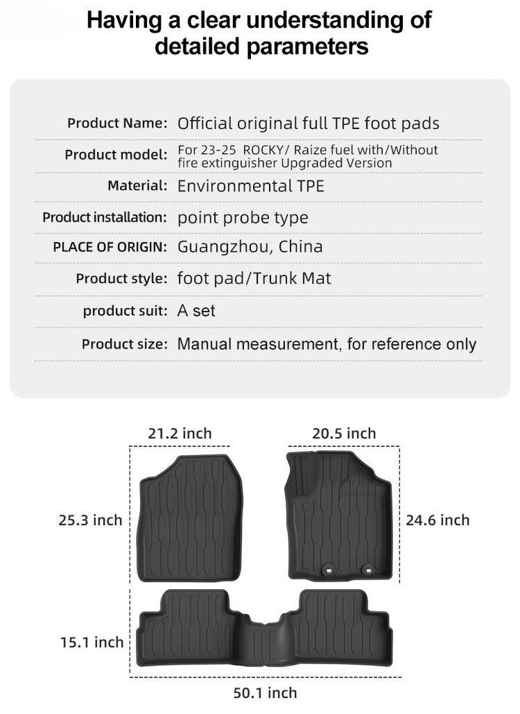 TPE Floor Mats & Trunk Liner for 2023 Daihatsu Rocky/Toyota Raize