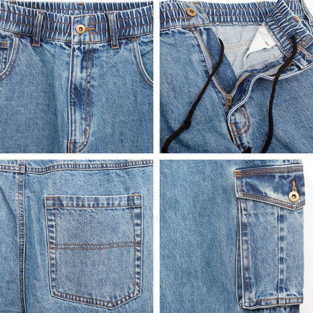 HLEMMUSEUM Široké džínové cargo kalhoty s elastickým pasem béžové pánské pas, 4L, (Chino)