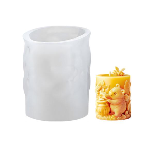 Bear Cylinder Candle Mold Cute Bear Animal Pillar Candle Silicone Mold for Soap Candle Making Resin Casting Aromatherapy Candles Wax Polymer Clay Home