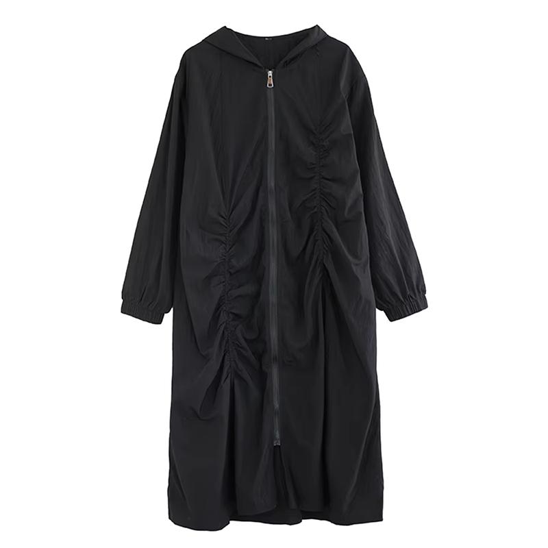 Xitao Pleated Zipper Hooded Full Sleeve Dress HQQ2440