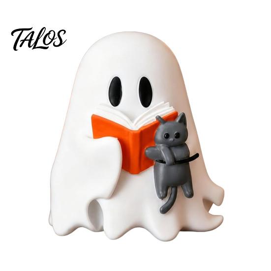 Desktop Geisterstatue Halloween Figur, Niedliche Lesestatue, Dekoration mit Party Tischmitte Kürbis Eimer, Skelett Welpen Tischdeko für