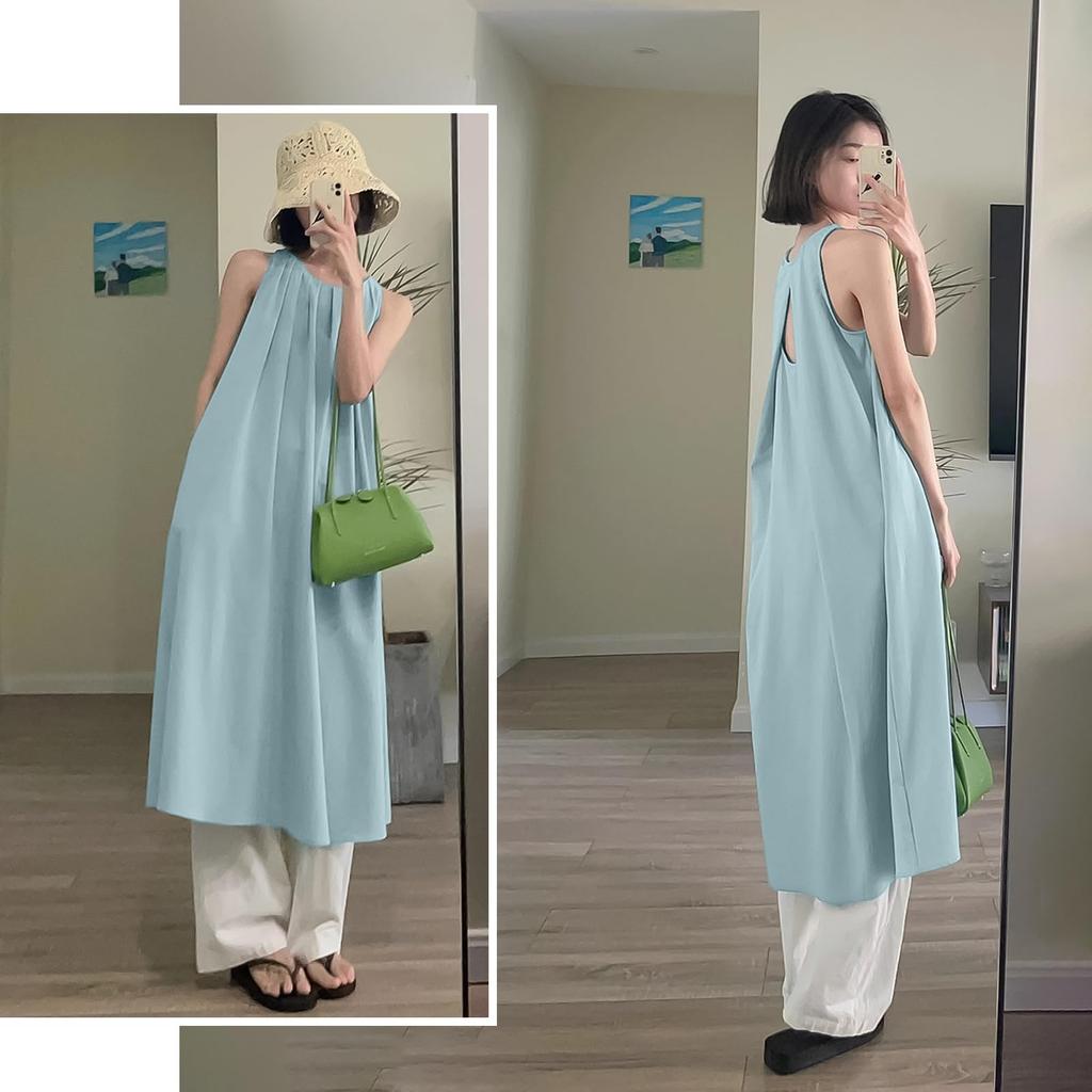 Augseed Sleeveless Plus Korean Fits Short and Tall Loose Summer Clothes Women's Summer/Spring Dress, Long, Elegant, Size, A-Line, Resort, Formal,