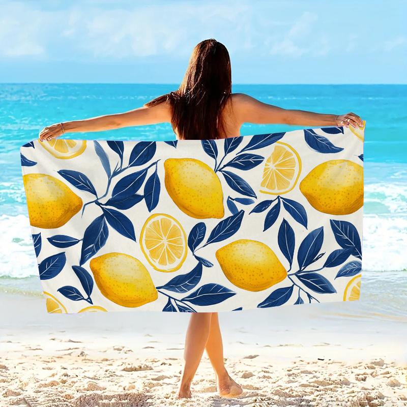 Asciugamano da spiaggia con motivo a limoni, realizzato in poliestere, lavabile in lavatrice, adatto per spiaggia, viaggi e campeggio - resistente e portatile