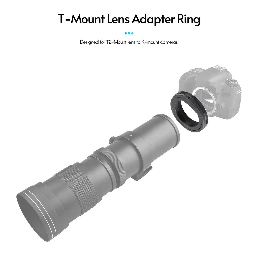 T T2 Mount Lens Adapter for Camera K-70 K-50 K-30 K-500 K-1, All Metal Construction, Machining, Easy to Install