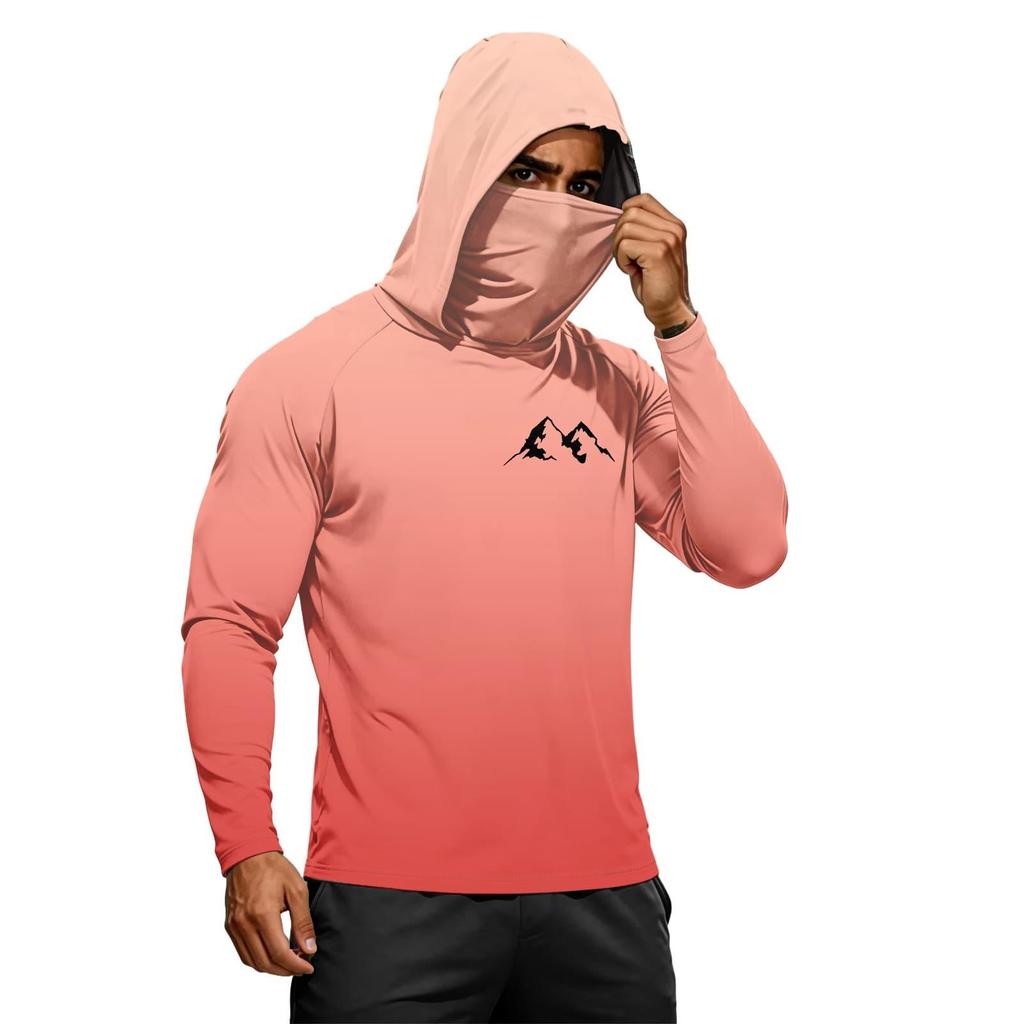 Men's Long Sleeve Quick Dry Hoodie UPF50+ Sun Protection Lightweight Breathable Fitness Outdoor Sports Shirt with Face Cover