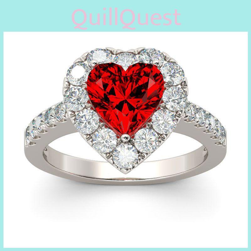 Elegant Silver Plated Ring With Red Ruby Gemstone Rhinestone For Proposal Gift