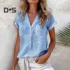 Dámská košile Knoflíky s výstřihem do V Poloviční léga Košile s krátkým rukávem Topy Jednobarevné Nášivka Kapsy Volný střih Letní Neformální košile