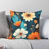 Floral Explosion Teal Orange Square Pillowcase Polyester Linen Velvet Printed Zip Decorative Throw Pillow Case Bed Cushion Cover