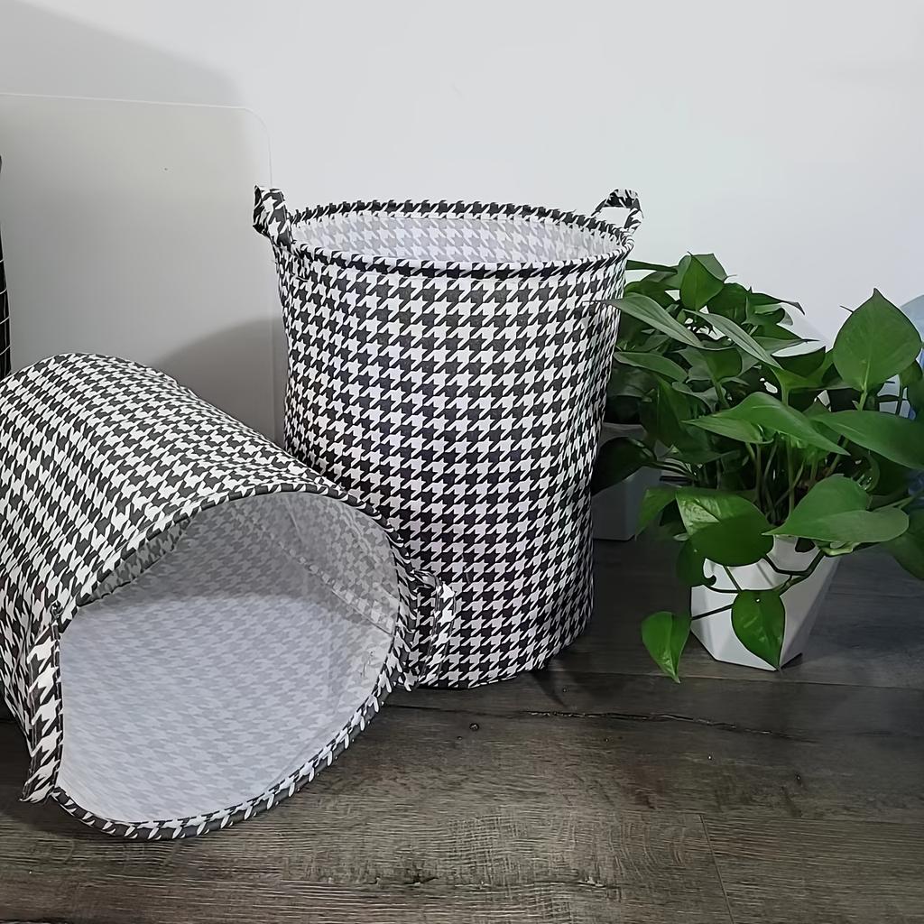 Minimalist Houndstooth Pattern Laundry Basket, Large Capacity Storage Organizer With Handle