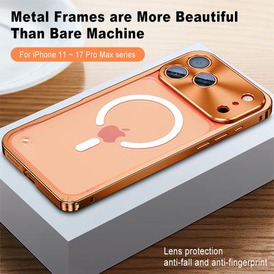 Magnetische Handyhülle mit Metallrahmen für iPhone 17 12 13 14 15 16 Pro Max Aluminiumlegierung Vollständiger Objektivschutz Abdeckung für iPhone 16 Galvanisierte Metall-Rückseite