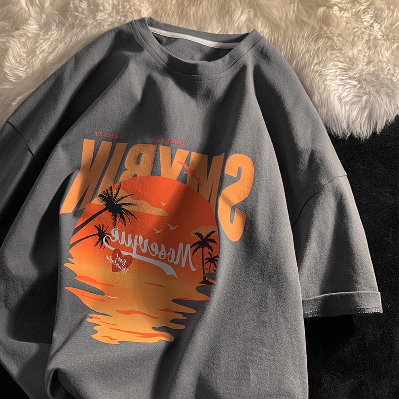Retro Oversize Cotton T-irt Women's Loose ort Sve round Ne Summer Top Korean Sle Printed Casual Streetwear