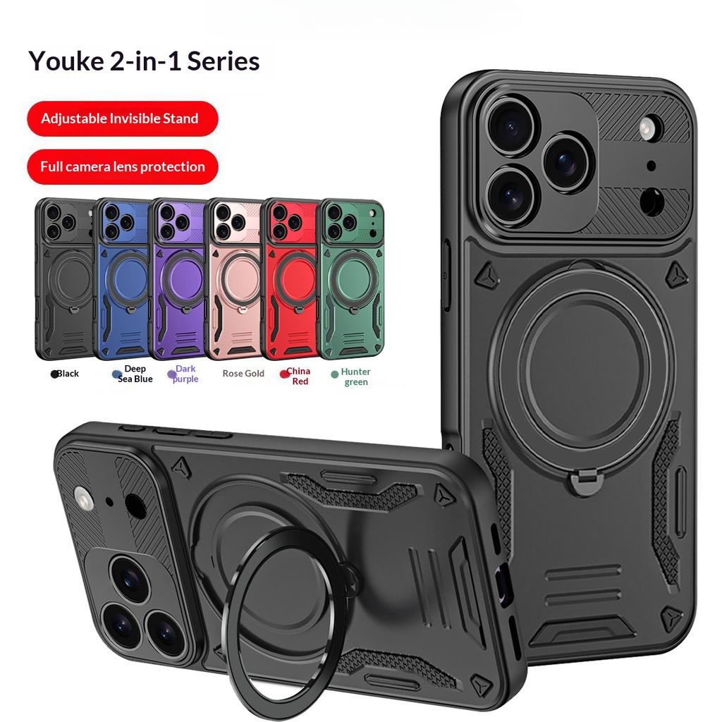 Luxury Armor 360 Rotating Magnetic Phone Case For iPhone 17 Pro Max 16 Plus 15 14 13 12 Kickstand Protection For Magsafe Cover