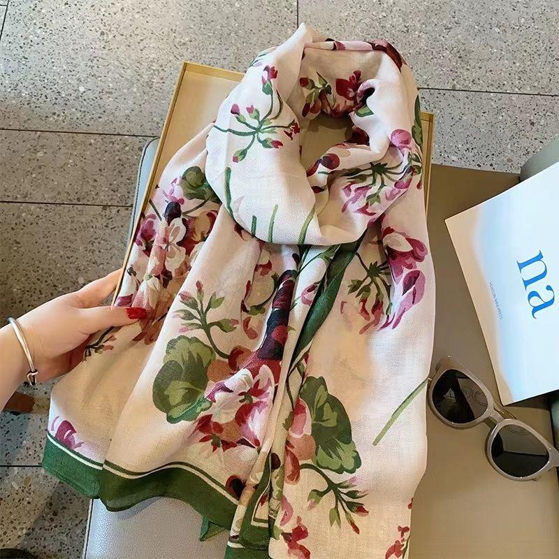 Scarf Female Atmosphere Temperament, Flower Sun Protection, Summer Wear Outside, Dual-purpose Thin Shawl Scarf