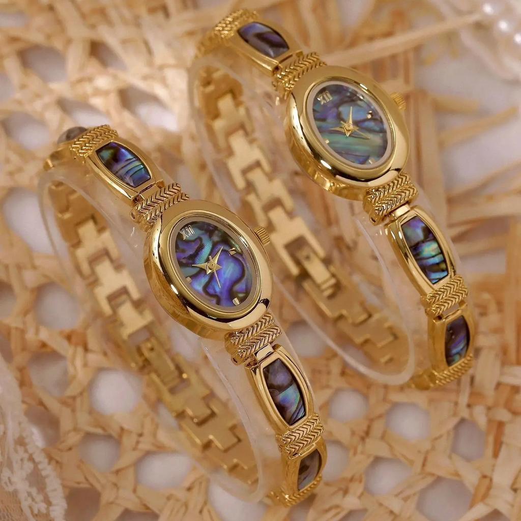 Women Shells Bracelet Watches Oval Dial Clock Quartz Wristwatch