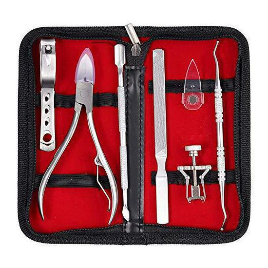 Stainless Steel Nail Care Set: Clipper, File, Cuticle Nipper, Ingrown Corrector, Pliers, Knife