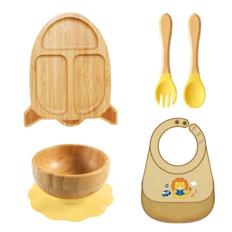 Cartoon Design Baby Fütterteller-Set Kinder Beikostschüssel mit stabilem Saugfuß für frühe Esser