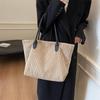 Elegant Solid Color Corduroy Tote Bag for Women Spacious Large Capacity Top Handle Daily Commute or Shopping Shoulder Bag CLE