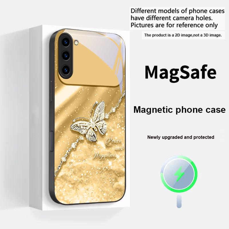 An Elegant Blue Butterfly For Samsung S25 S25 Edge S25Ultra S8 9 10 20 S21 Pro 22 Plus S23 FE S24 Ultra Magsafe Glass Phone Case