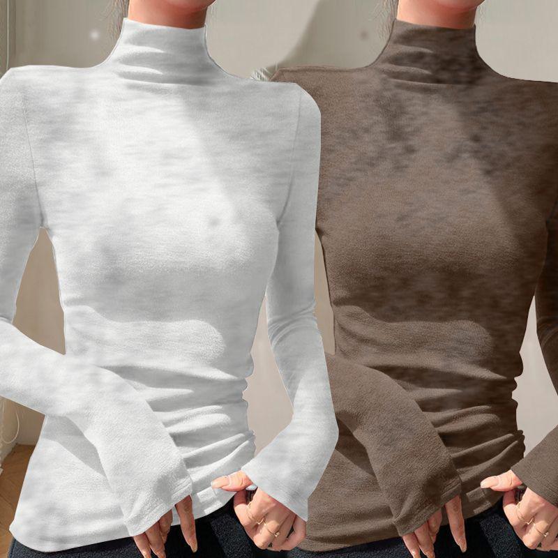 Chic Slim-fit High-neck Long-sleeve Base Layer: Solid Color, Flattering, Versatile Autumn/Winter Top