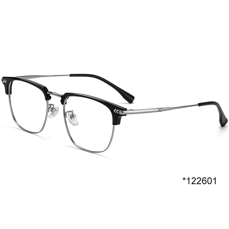 Women's Ultra-Light Pure Titanium Cat-Ear Half-Rim Glasses Frame, Transparent Gray, Prescription-Ready, Anti-Blue Light, Unisex.