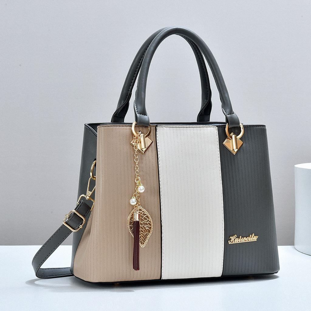 Women's Bags Fashi Trend Design Stripe Hit Color Handbag Shoulder Bag Messenger Bag Korean Style Bag
