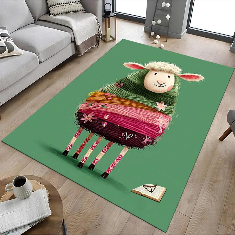 1PC sheep flowers Non-Slip Floor Carpet Compatible for Office&Living Room&Bedroom&Dining room - Flat-Weave Machine-W320