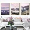 Purple Sunset Nature Landscape Art Poster Starry Night Foggy Mountain Canvas Painting Wall Print Nordic Home Decoration Picture