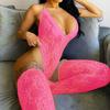 Sexy Damen Höschen Bodysuit Spitze Ärmellos Neckholder Tiefer V-Ausschnitt Strumpfhose Sling Bodysuit Erotische Puppe Zusammengesetzte Socken Sexy Dessous