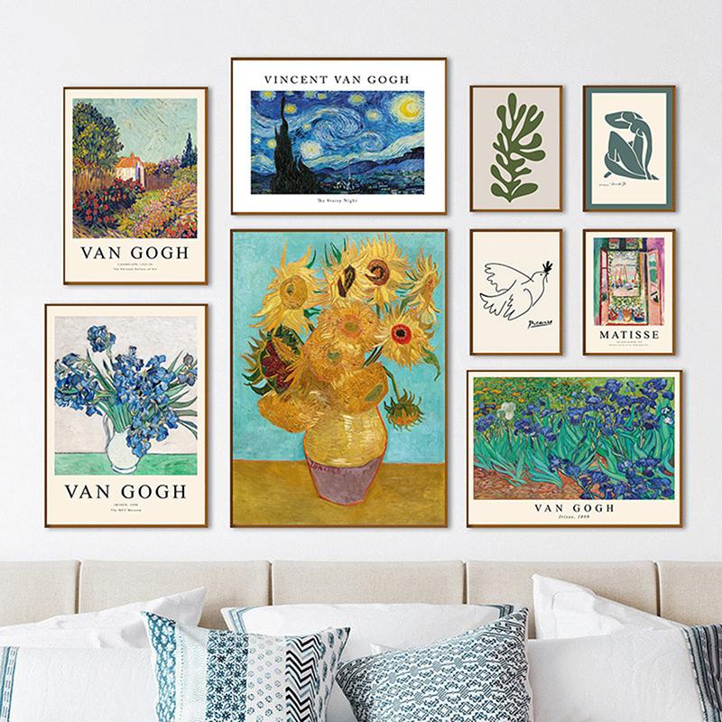 Van Gogh Matisse Picasso William Poster Drucke Raumdekoration Abstrakte Leinwandmalerei Blumenwandkunst für Wohnzimmer Wohnkultur