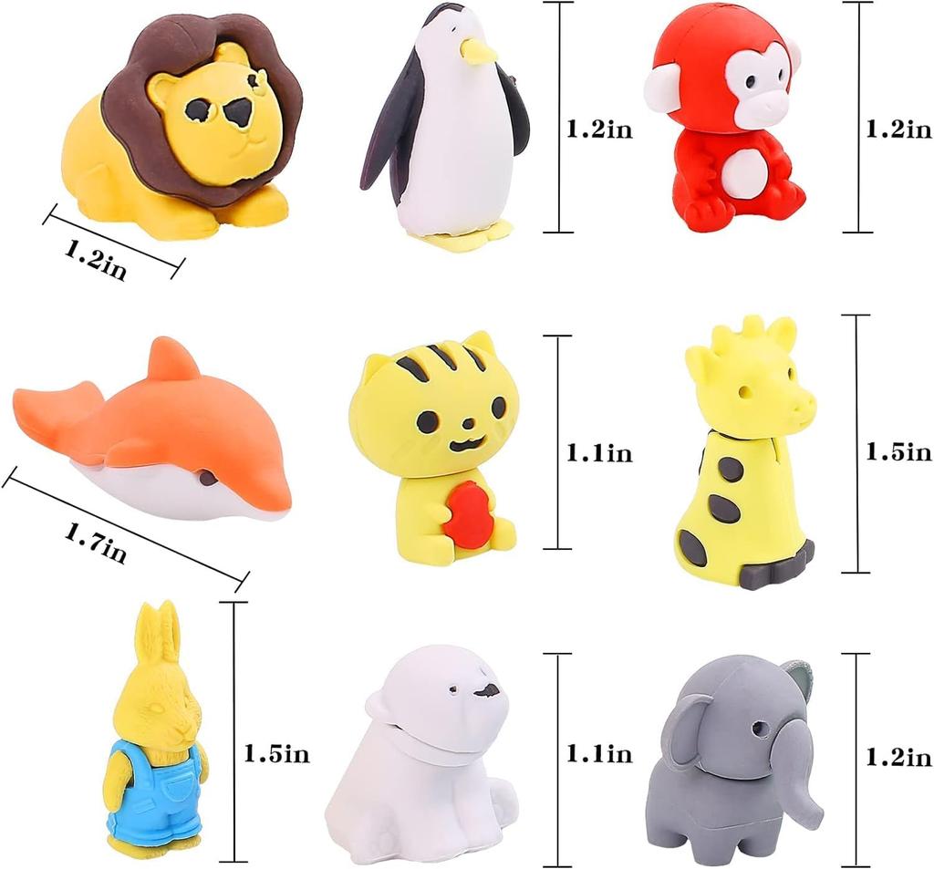 100pcs Cute Animal Erasers for Mini Puzzle Pencil Party Fun Eraser Set for Elementary School Mini Puzzle Pencil Class Carnival School Ages Kids,