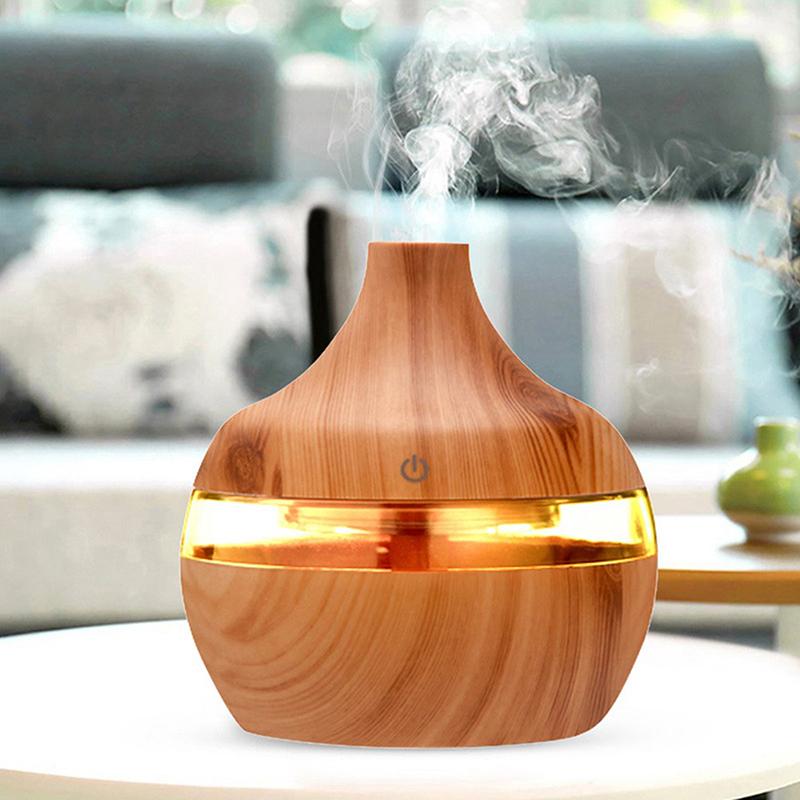 Wood Grain Ultrasonic Aroma Diffuser,300ml Cool Mist Air Humidifier with 7 Color LED Night Light for Home,Bedroom,Office