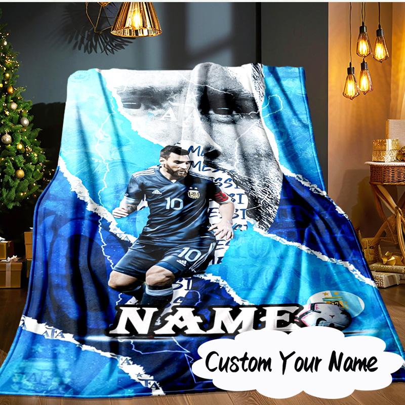 Custom Name Me-ssi Football Blanket  Ideal Bedding Blanket Perfect for Travel, Camping, Living Rooms, Offices, Sofas, Fan Christmas Gift