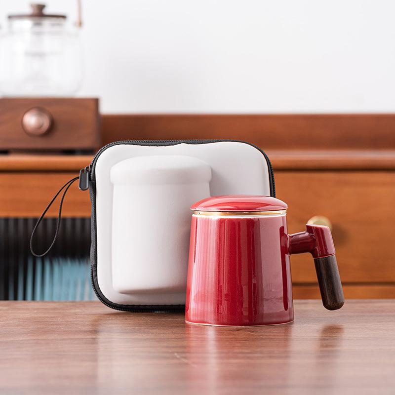 Jade porcelain office mug with lid filter tea water separation teacup ceramic mug portable gift box gift tea set