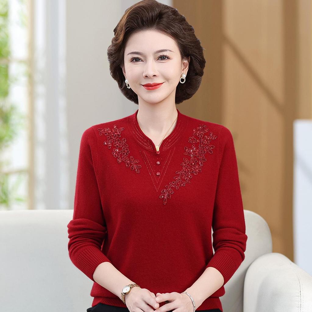 100% Pure Wool Knitted Sweater for Women with Cheongsam Collar - Autumn/Winter Style
